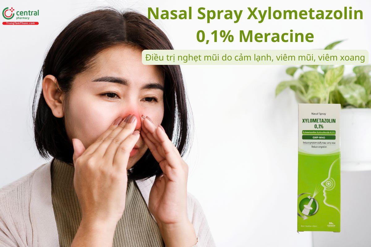 Thuốc Nasal Spray Xylometazolin 0,1% Meracine giảm tình trạng nghẹt mũi