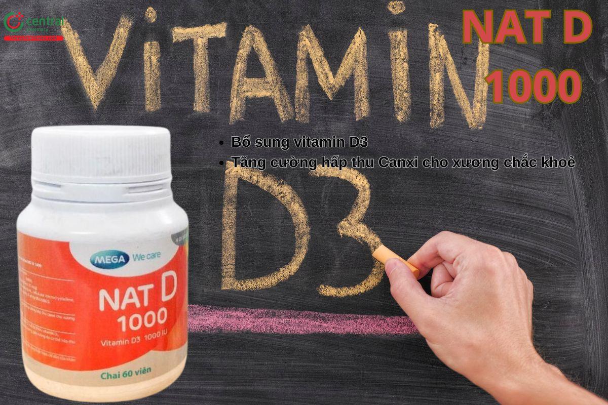 Viên uống NAT D 1000 giúp bổ sung vitamin D3 cho cơ thể