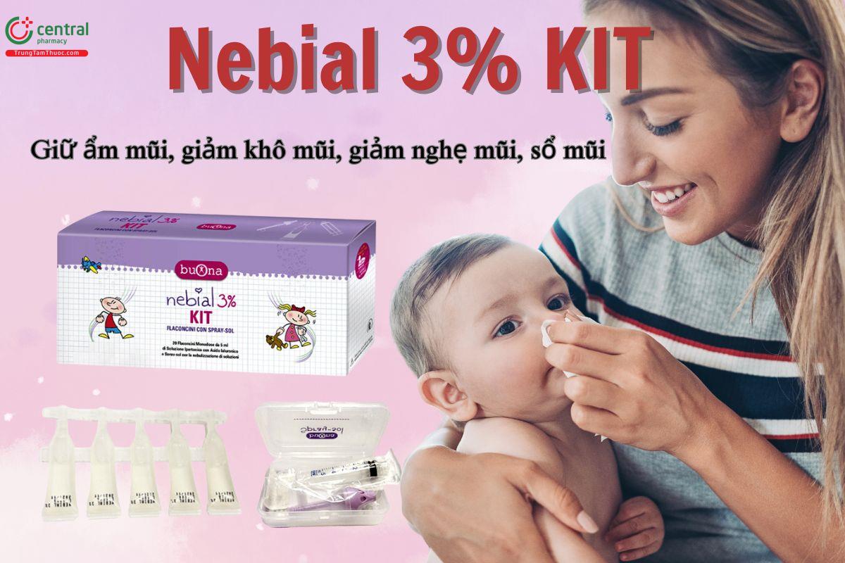 Nebial 3% KIT làm thông mũi và làm sạch nghẹt mũi trong trường hợp cảm lạnh, viêm mũi và viêm xoang