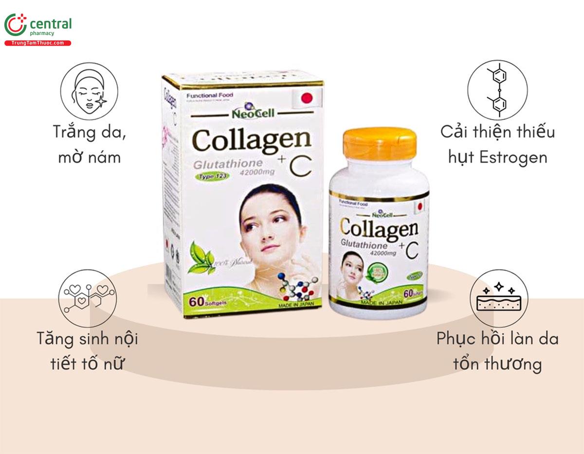 NeoCell Collagen + C Glutathione 42000mg giúp da căng mịn, trắng sáng