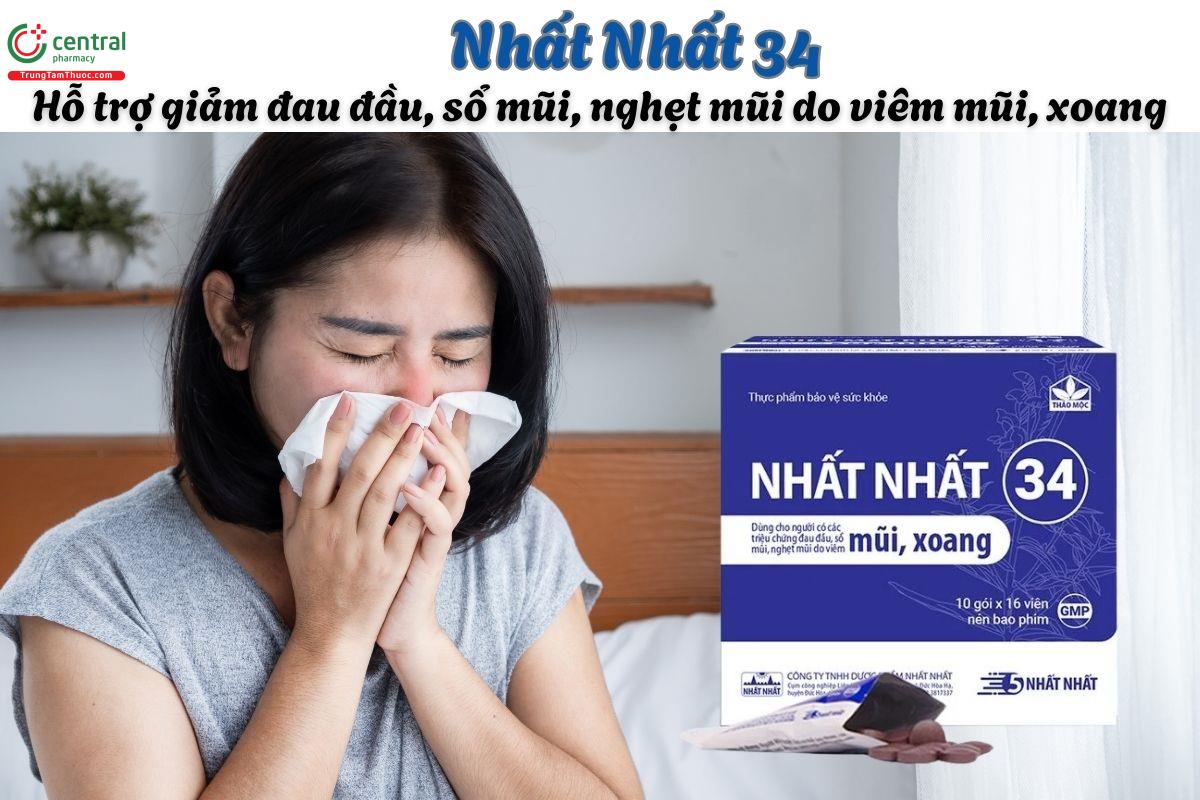 Nhất Nhất 34 giúp giảm triệu chứng đau đầu, viêm mũi, sổ mũi