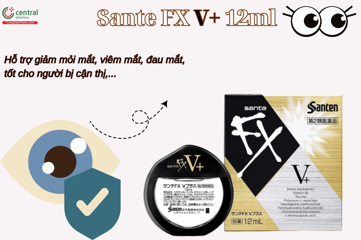 Nước nhỏ mắt Sante FX V+ 12ml vàng của Nhật giúp giảm khô mắt, mỏi mắt