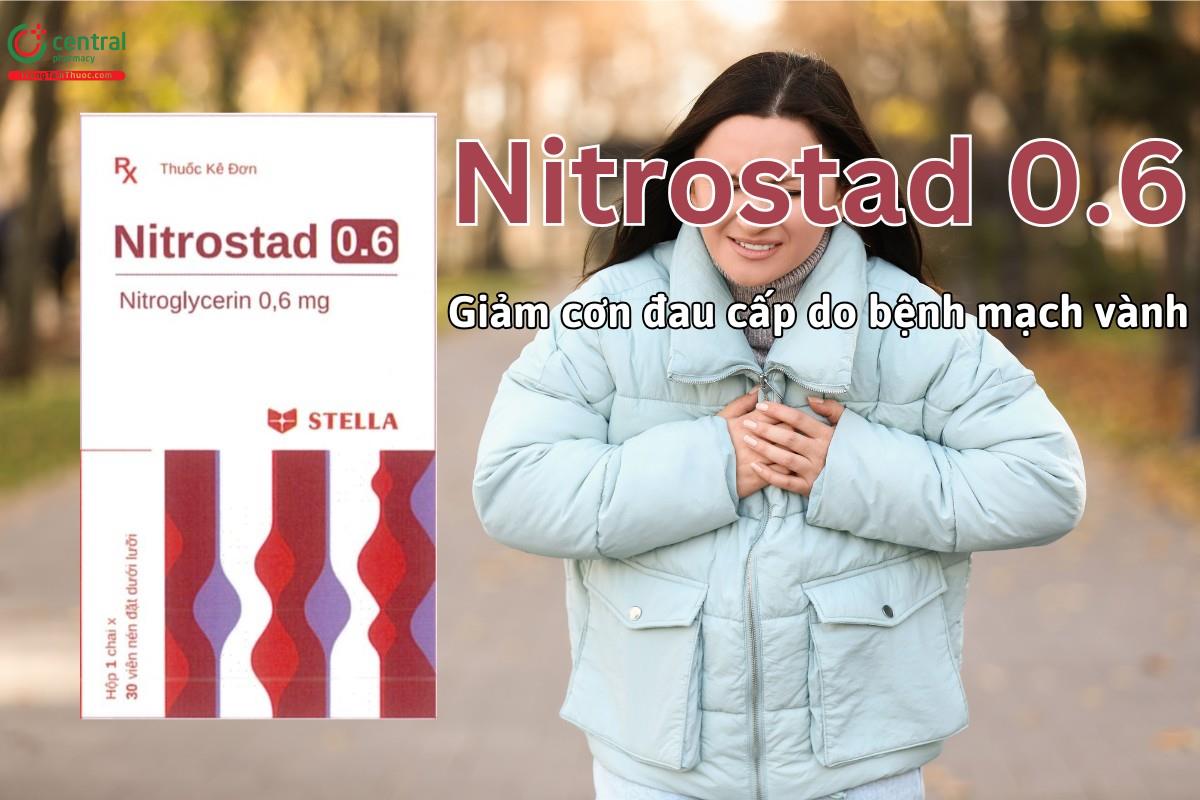 Thuốc Nitrostad 0.6 giảm cơn đau thắt ngực cấp tính do bệnh mạch vành