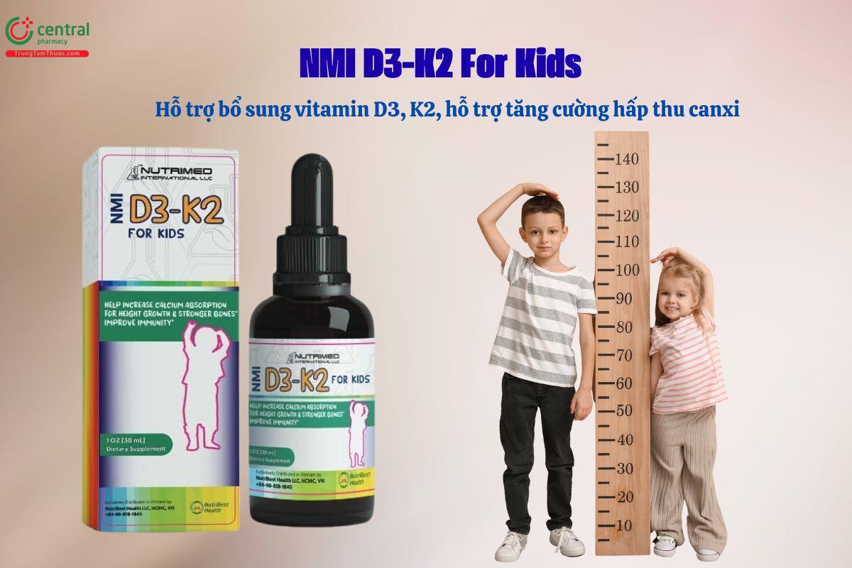 NMI D3-K2 For Kids bổ sung vitamin D3, K2, tăng hấp thu canxi