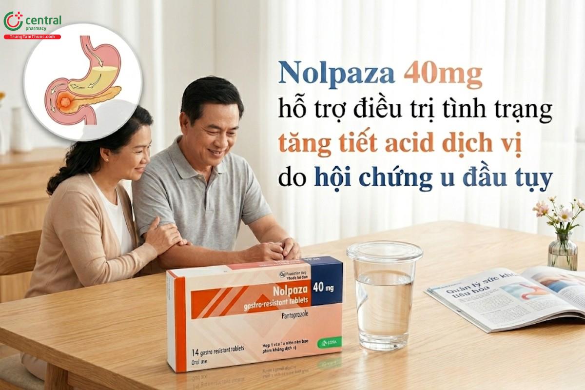 Nolpaza 40mg hỗ trợ điều trị tình trạng tăng tiết acid dịch vị do hội chứng u đầu tụy