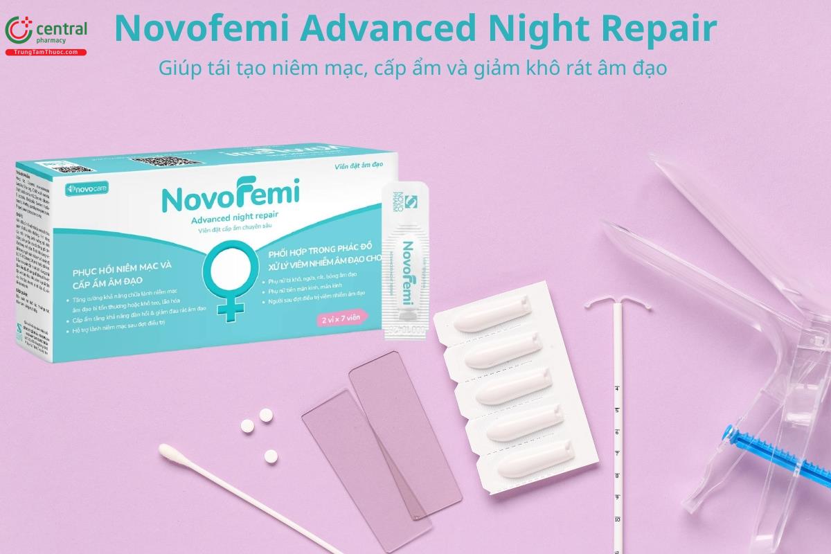 Viên đặt Novofemi Advanced Night Repair giúp phục hồi niêm mạc âm đạo