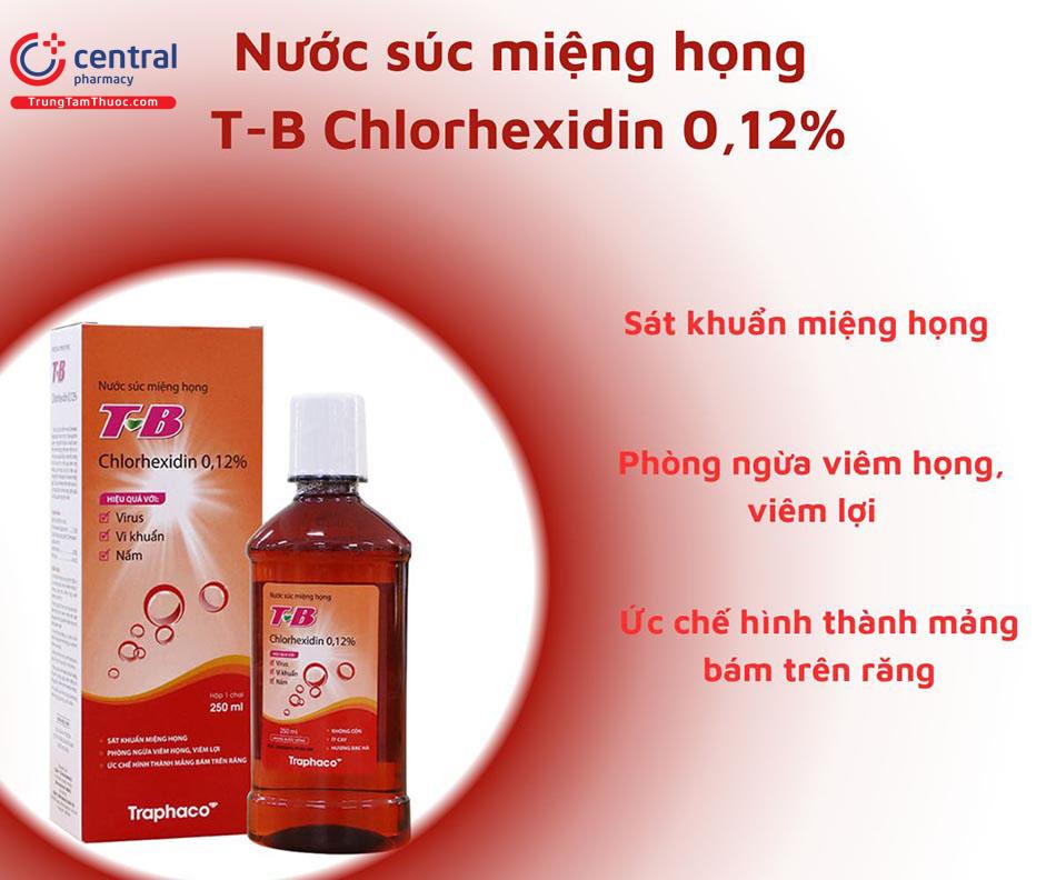 Nước súc miệng họng TB Chlorhexidin 0.12%.