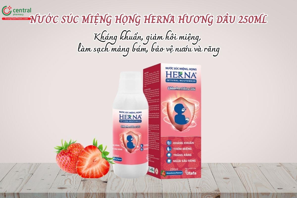 Nước súc miệng họng Herna hương dâu 250ml - Kháng khuẩn, giảm hôi miệng, làm sạch mảng bám, bảo vệ nướu và răng