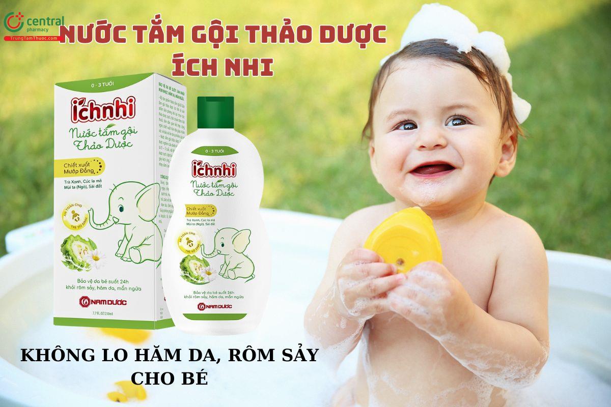 Nước tắm gội thảo dược Ích Nhi không lo hăm da, rôm sảy cho bé