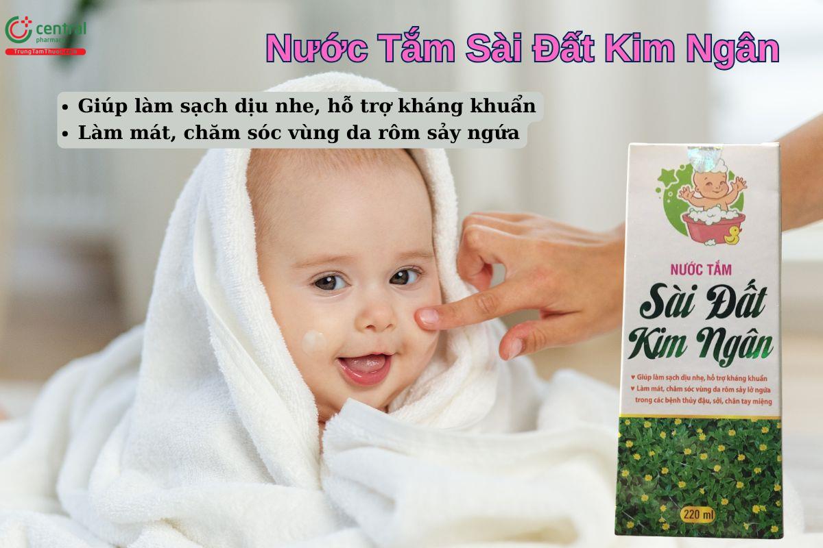 Nước Tắm Sài Đất Kim Ngân giúp làm sạch dịu nhẹ cho da bé, cải thiện rôm sảy, mẩn ngứa