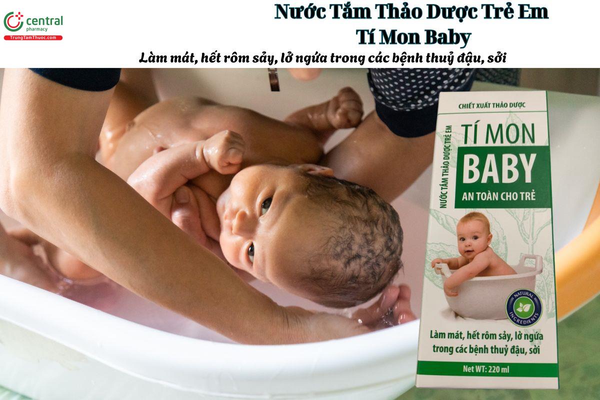 Nước Tắm Thảo Dược Trẻ Em Tí Mon Baby giúp trẻ hết rôm sảy, mẩn ngứa,... an toàn dịu nhẹ cho da bé