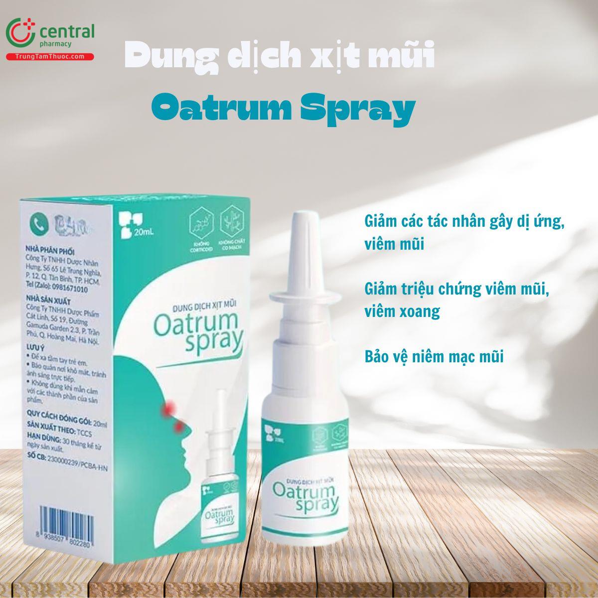 Dung dịch xịt mũi Oatrum Spray làm giảm viêm xoang, viêm mũi, viêm VA