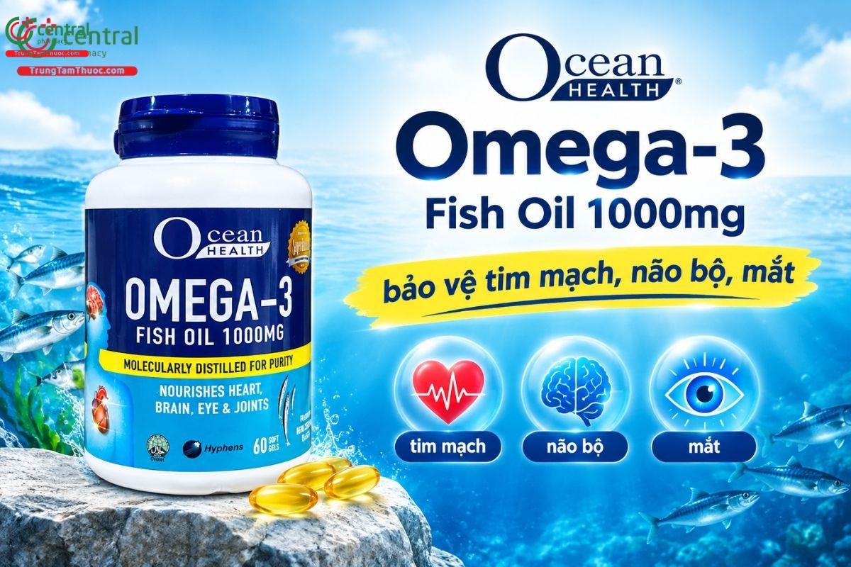 Ocean Health Omega-3 Fish Oil 1000mg bảo vệ tim mạch, não bộ, mắt