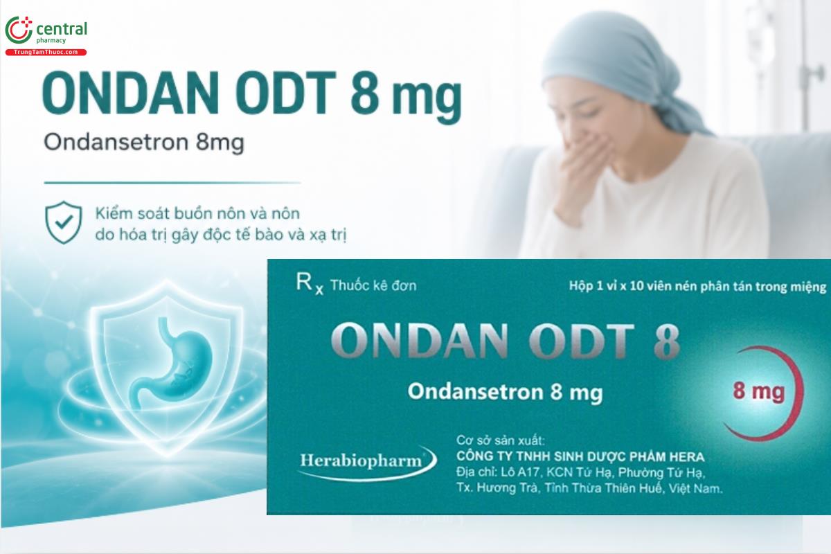 Thuốc ONDAN ODT 8 mg để kiểm soát buồn nôn và nôn do hóa trị gây độc tế bào và xạ trị.