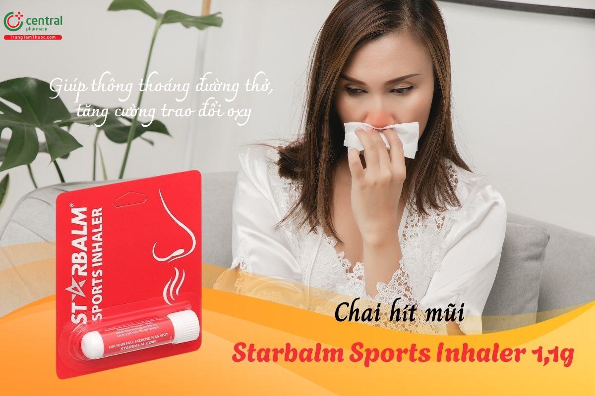 Chai hít mũi Starbalm Sports Inhaler 1,1g giúp thông thoáng đường thở, tăng cường trao đổi oxy.