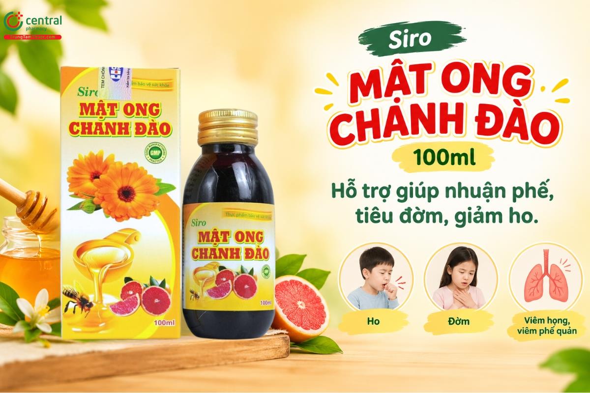 Siro mật ong chanh đào 100ml hỗ trợ giúp nhuận phế, tiêu đờm, giảm ho