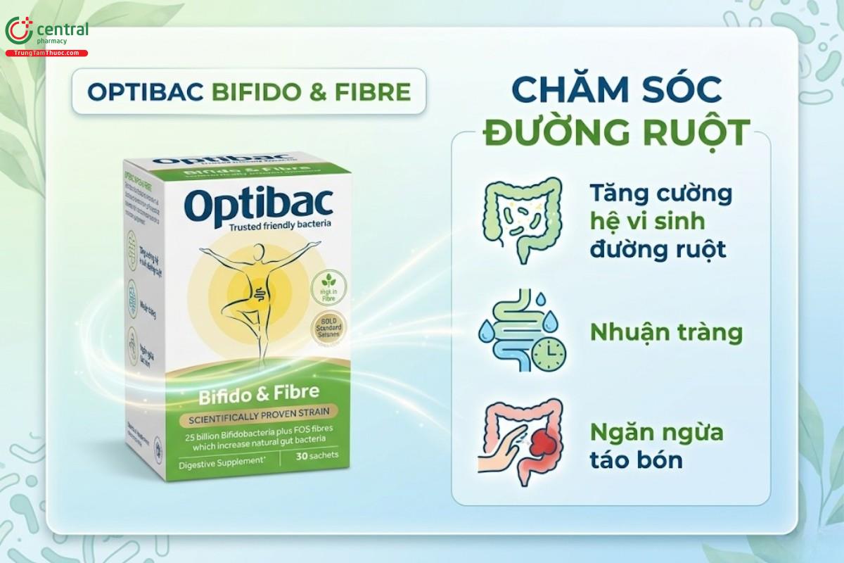 Men vi sinh Optibac Bifido & Fibre Probiotics hỗ trợ tiêu hóa tốt, nhuận tràng và ngăn ngừa táo bón
