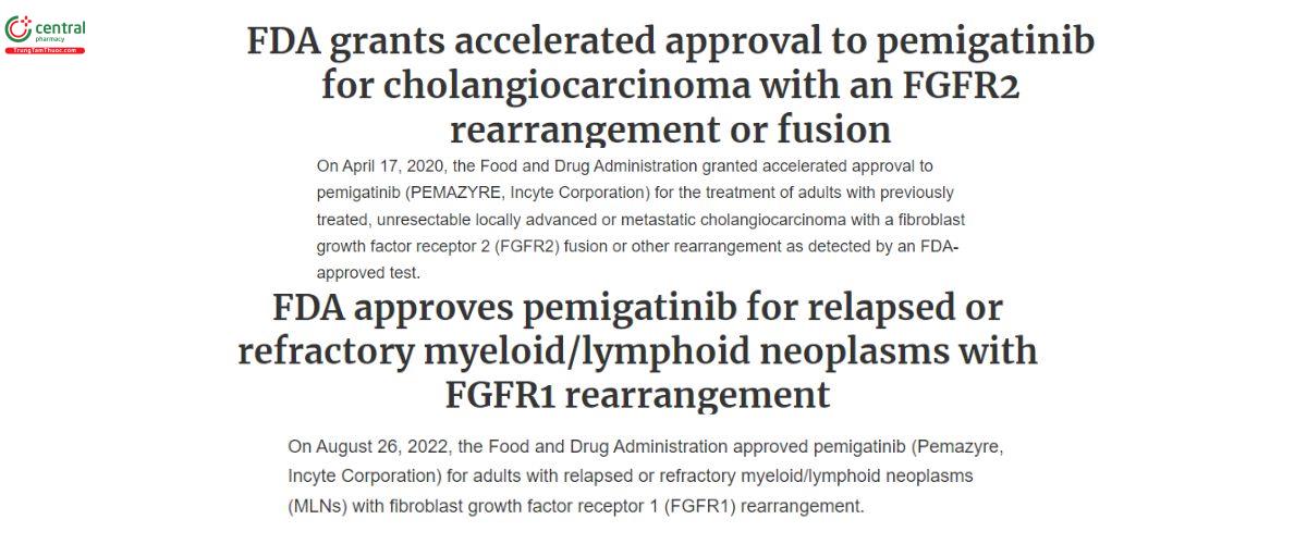 Chỉ định thuốc Pemigatinib