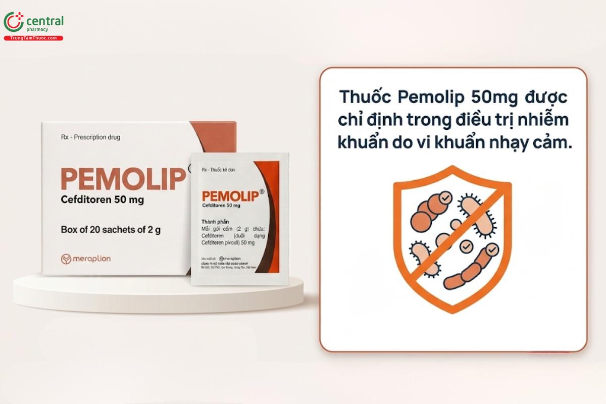 Thuốc Pemolip 50mg được chỉ định trong điều trị nhiễm khuẩn