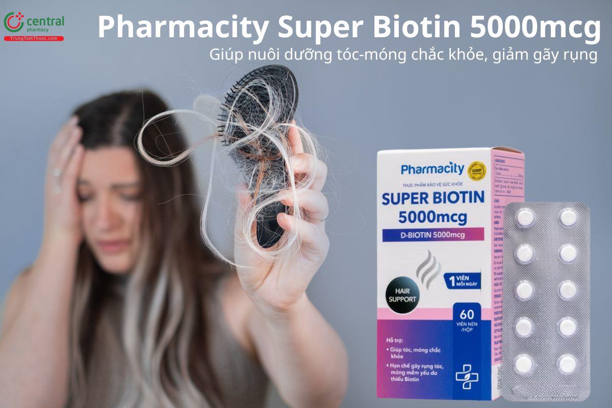 Pharmacity Super Biotin 5000mcg giúp giảm gãy rụng tóc-móng
