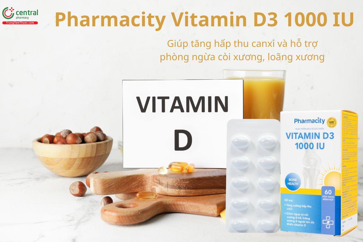 Pharmacity Vitamin D3 1000 IU hỗ trợ tăng hấp thu canxi 
