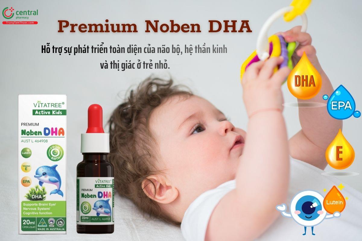 Premium Noben DHA giúp hỗ trợ trẻ phát triển toàn về não bộ, thần kinh, thị giác