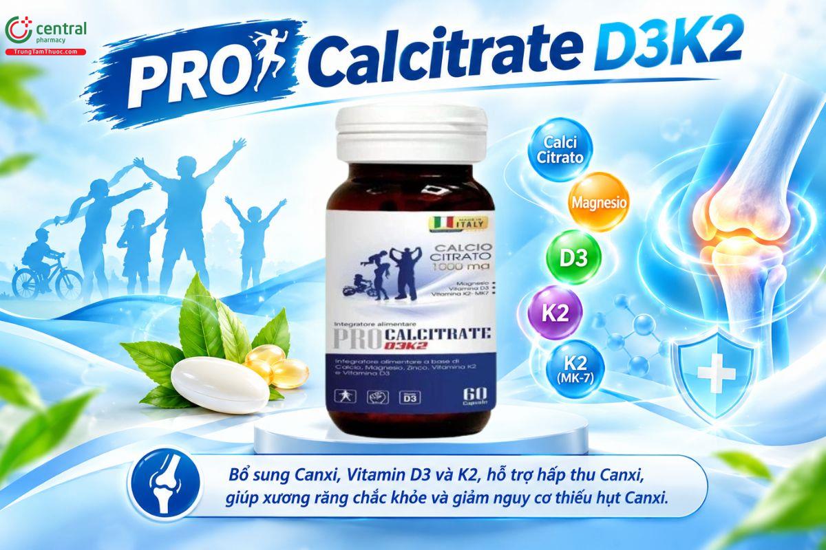 PRO Calcitrate D3K2 bổ sung Canxi, Vitamin D3, K2 hỗ trợ xương chắc khỏe 