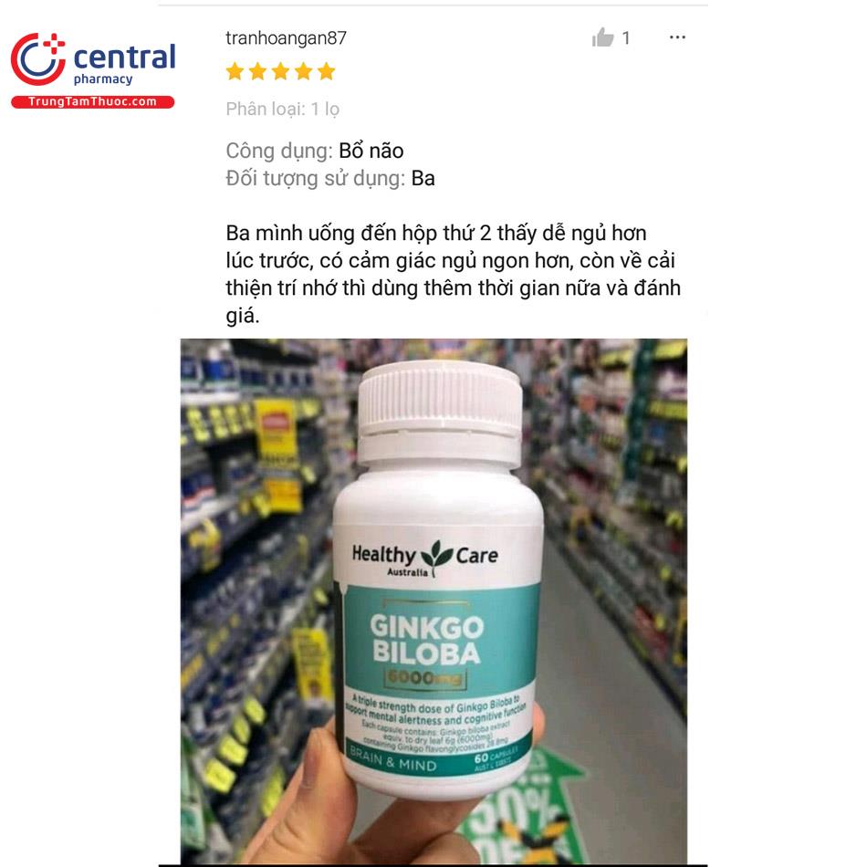Review của khách hàng về sản phẩm Ginkgo biloba 6000 Healthy Care
