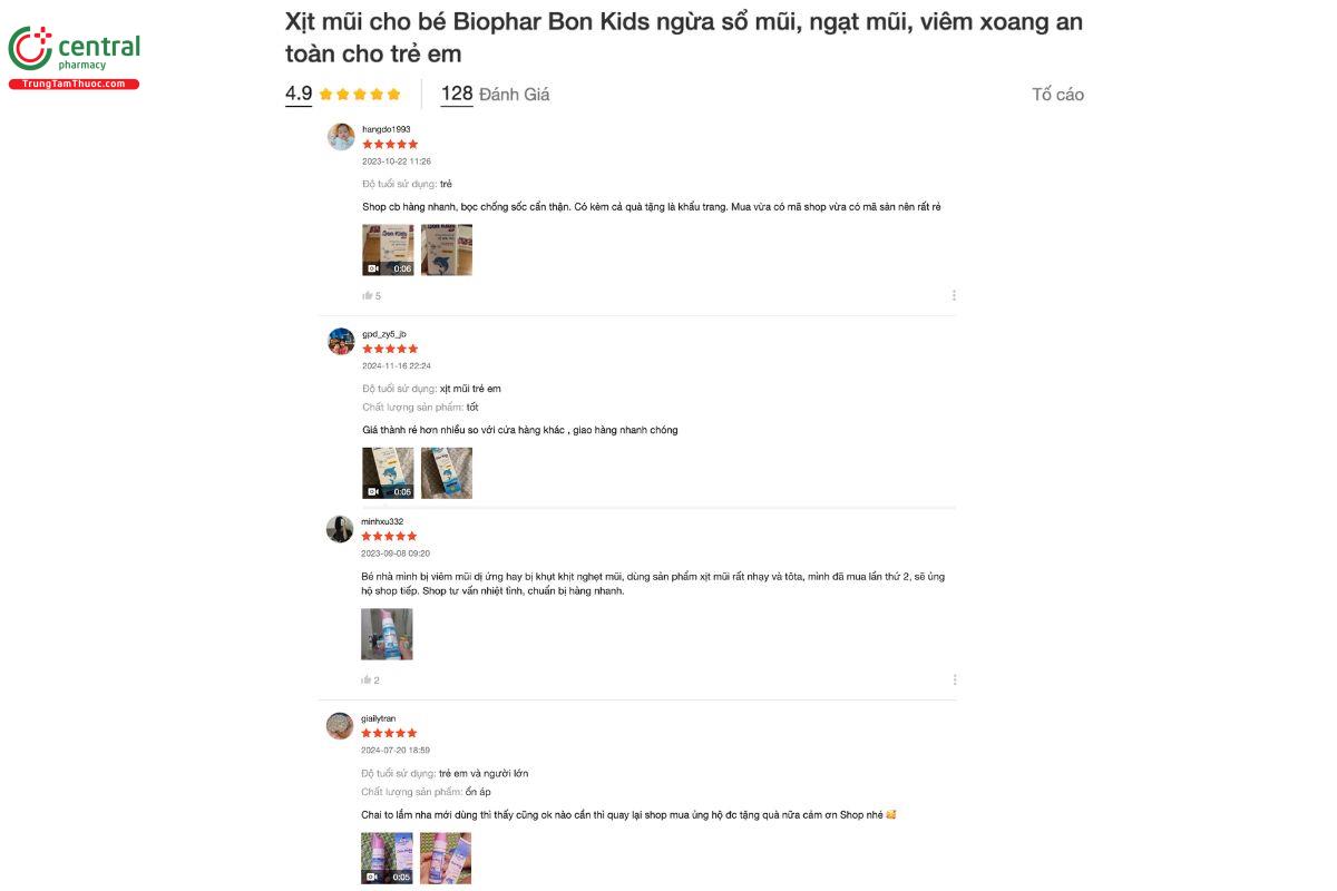 Cảm nhận, đánh giá của những người đã sử dụng sản phẩm Dung dịch xịt mũi Bon Kids AT