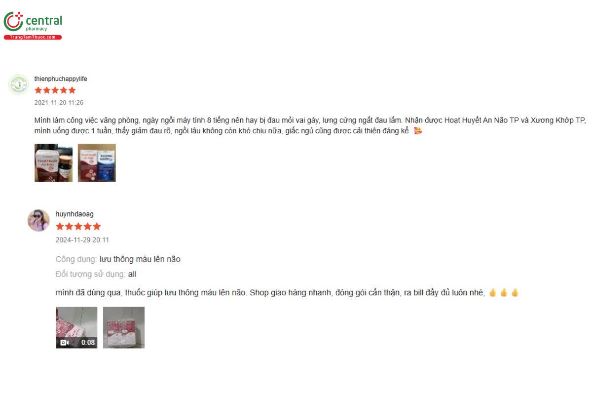 Đánh giá của người dùng về sản phẩm Hoạt Huyết An Não TP