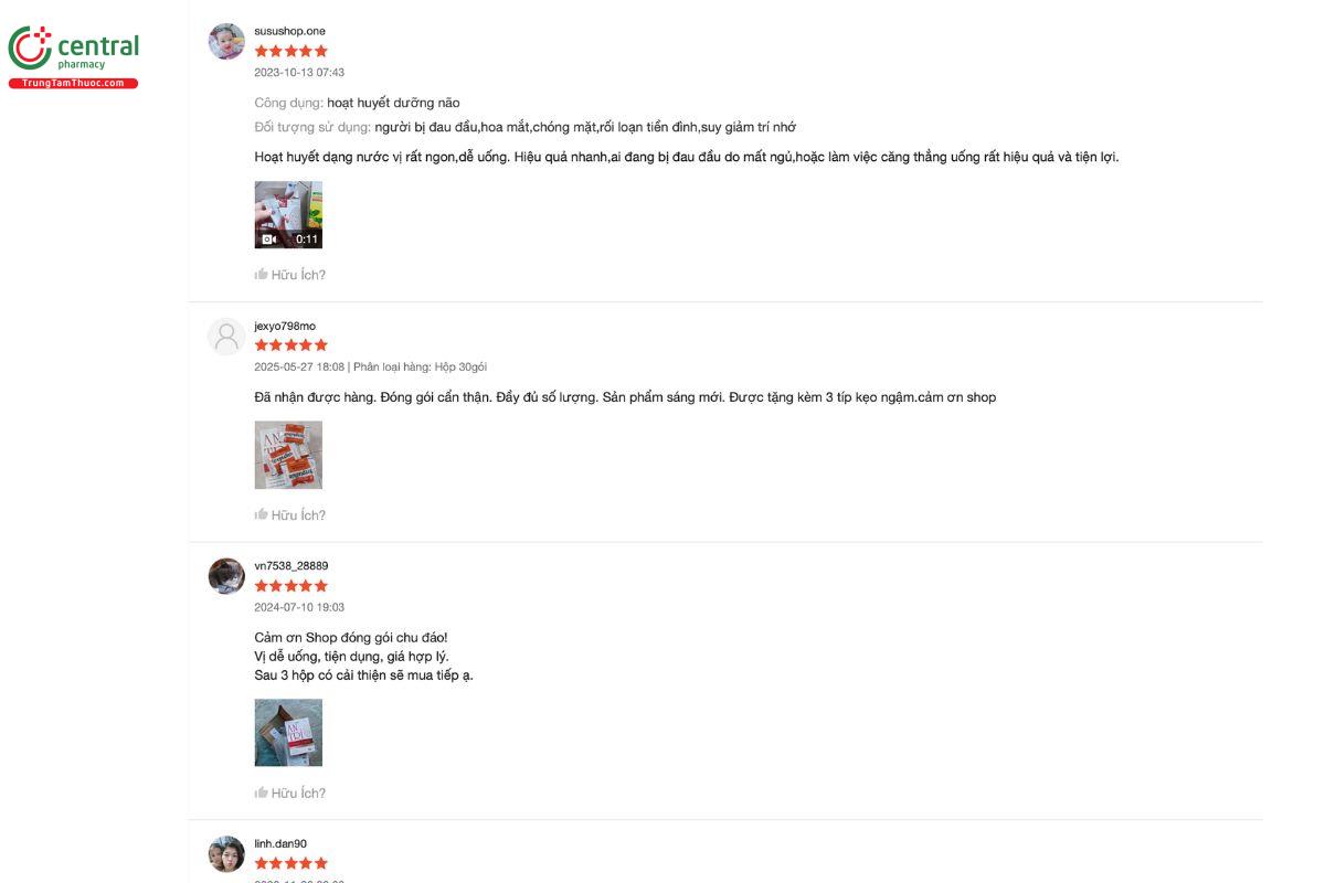 Đánh giá của những người đã mua và sử dụng sản phẩm Hoạt Huyết Dưỡng Não An Trí 