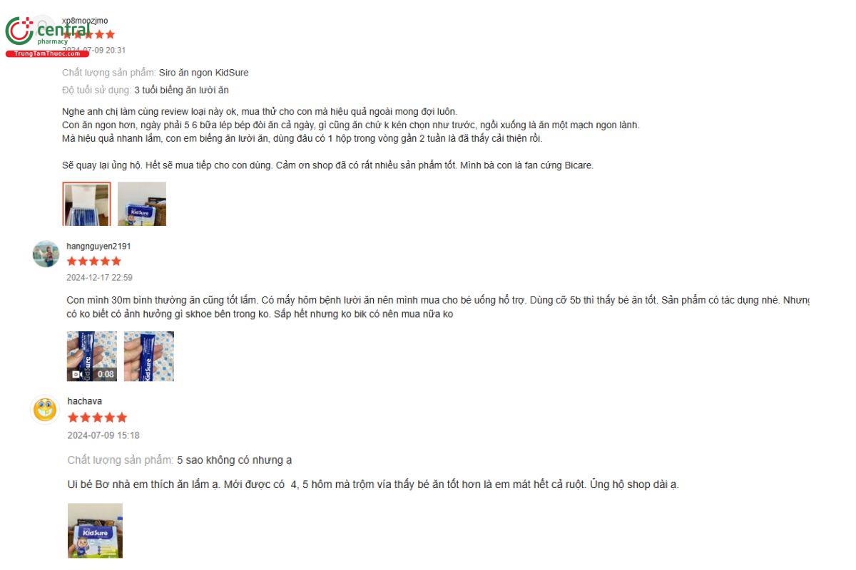 đánh giá từ khách hàng về sản phẩm KidSure