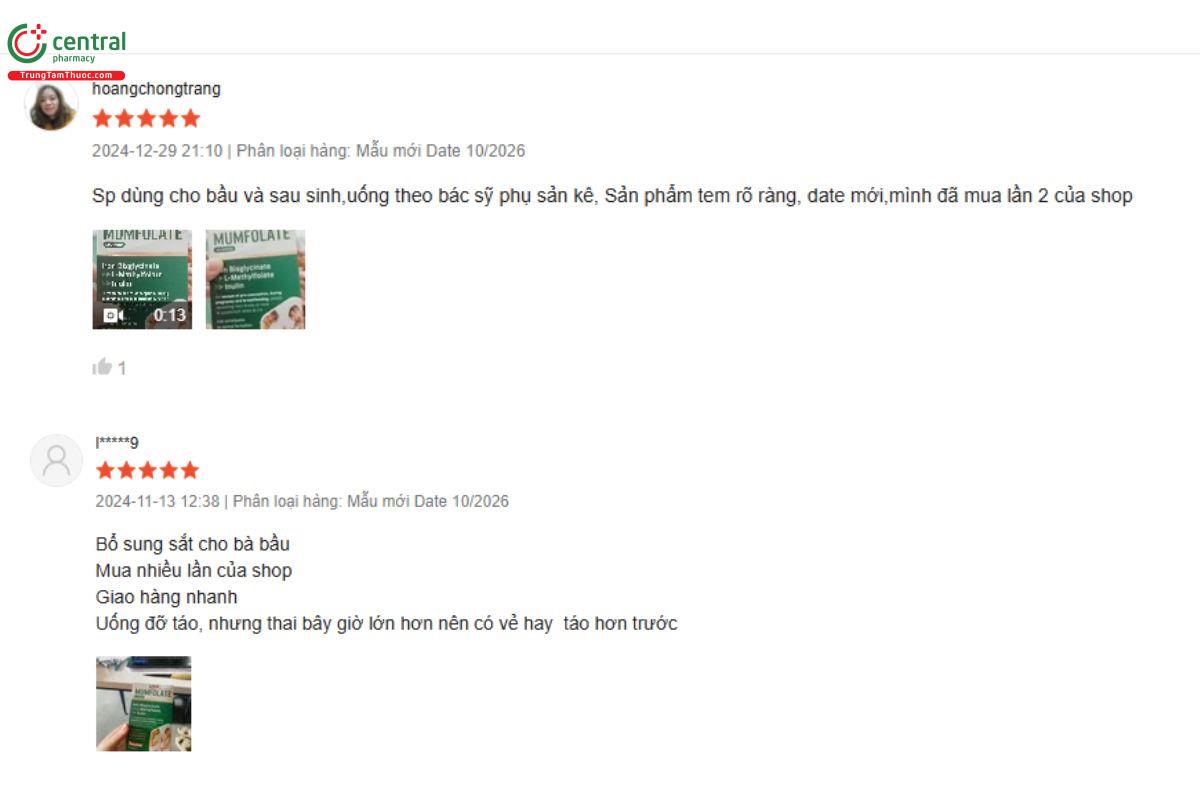 Đánh giá từ người dùng về sản phẩm MumFolate Diamond