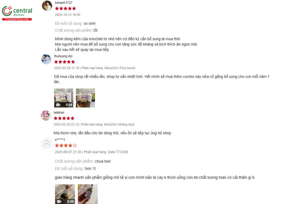Đánh giá từ khách hàng về Imochild Nino ZinC
