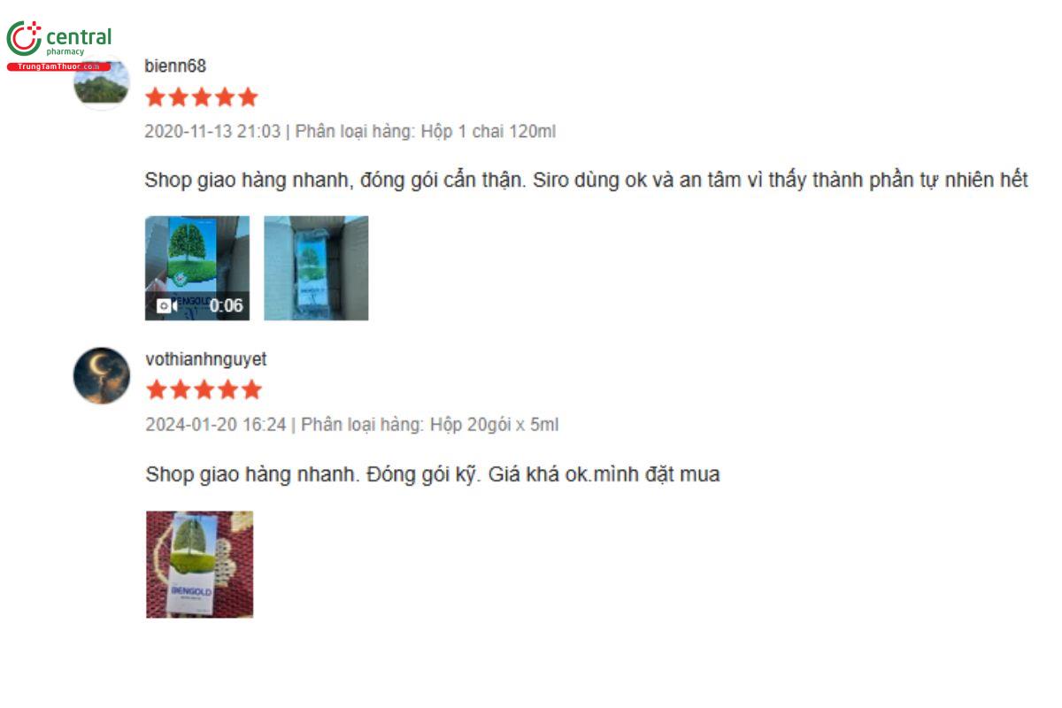 đánh giá từ người dùng về sản phẩm Siro BenGold