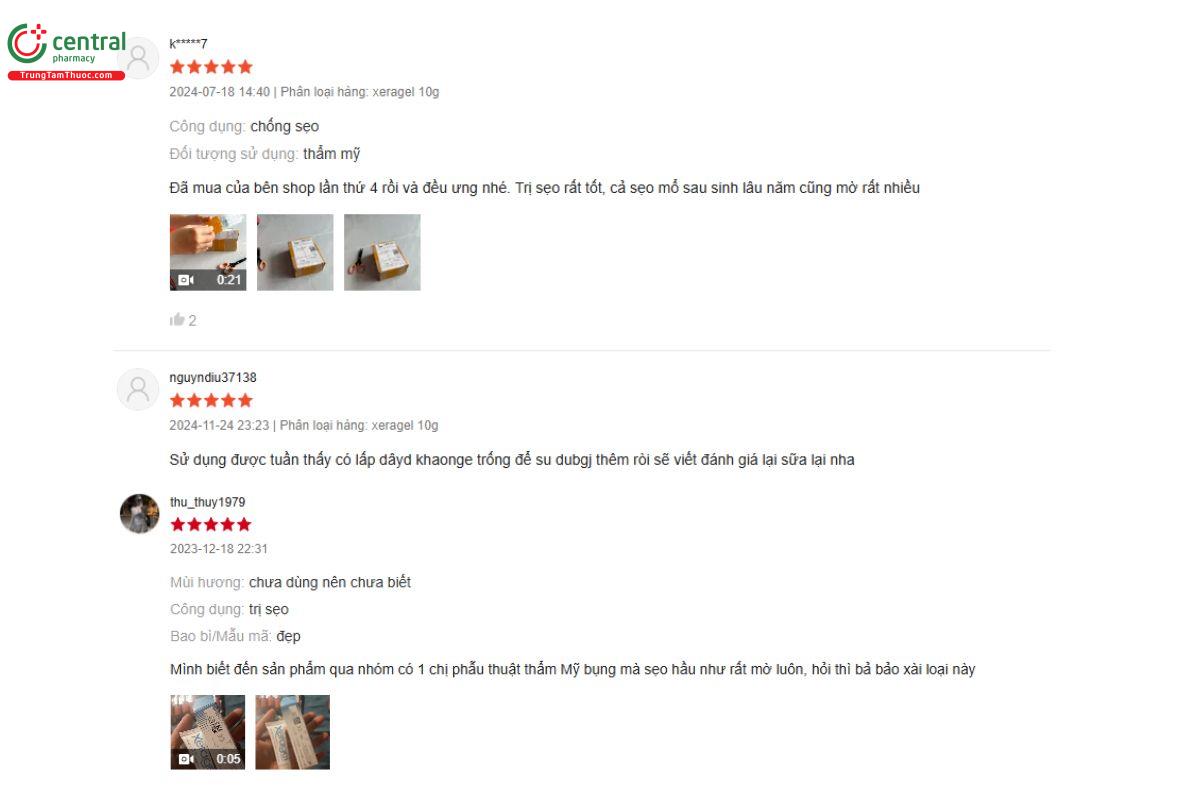 Review từ người dùng về sản phẩm Xeragel 10g