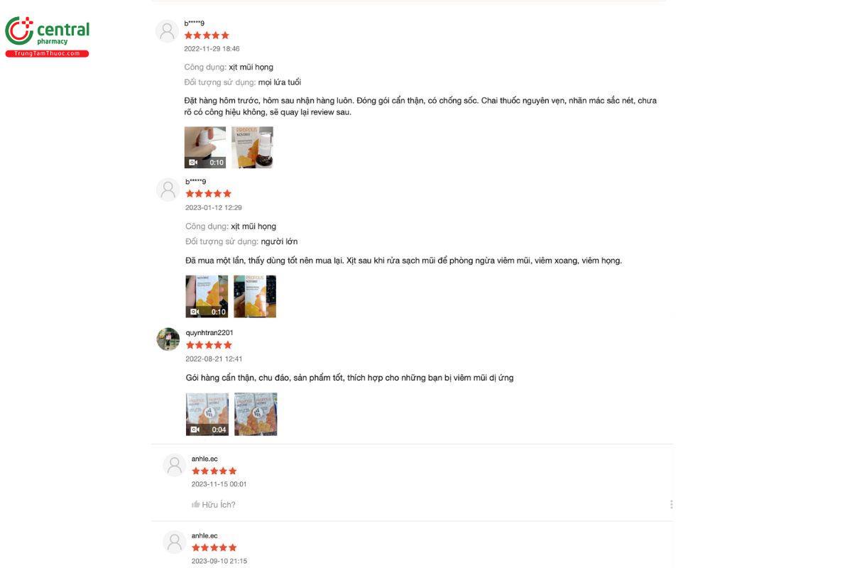 Cảm nhận, đánh giá của những người đã mua và sử dụng Xịt Mũi Họng Keo Ong Propolis Nosobee 