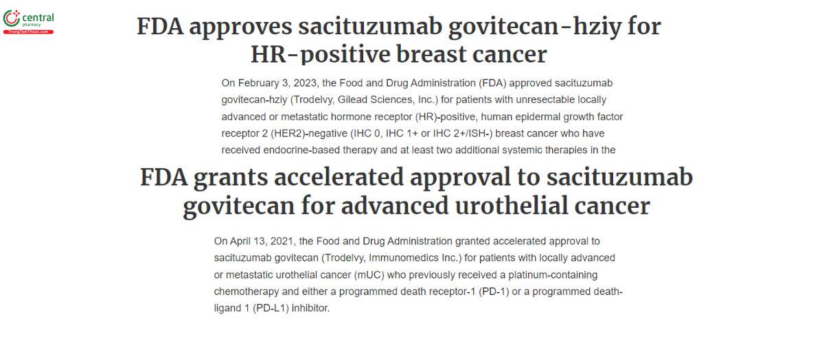 Chỉ định của Sacituzumab govitecan