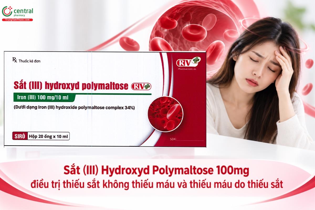 Thuốc Sắt (III) Hydroxyd Polymaltose 100mg điều trị thiếu sắt không thiếu máu và thiếu máu do thiếu sắt