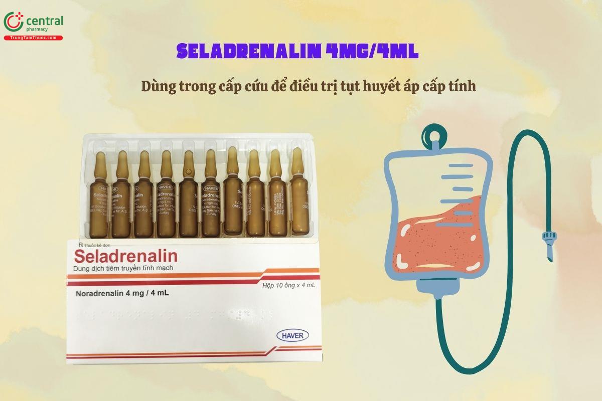 Thuốc Seladrenalin 4mg/4ml điều trị phục hồi tụt huyết áp cấp tính