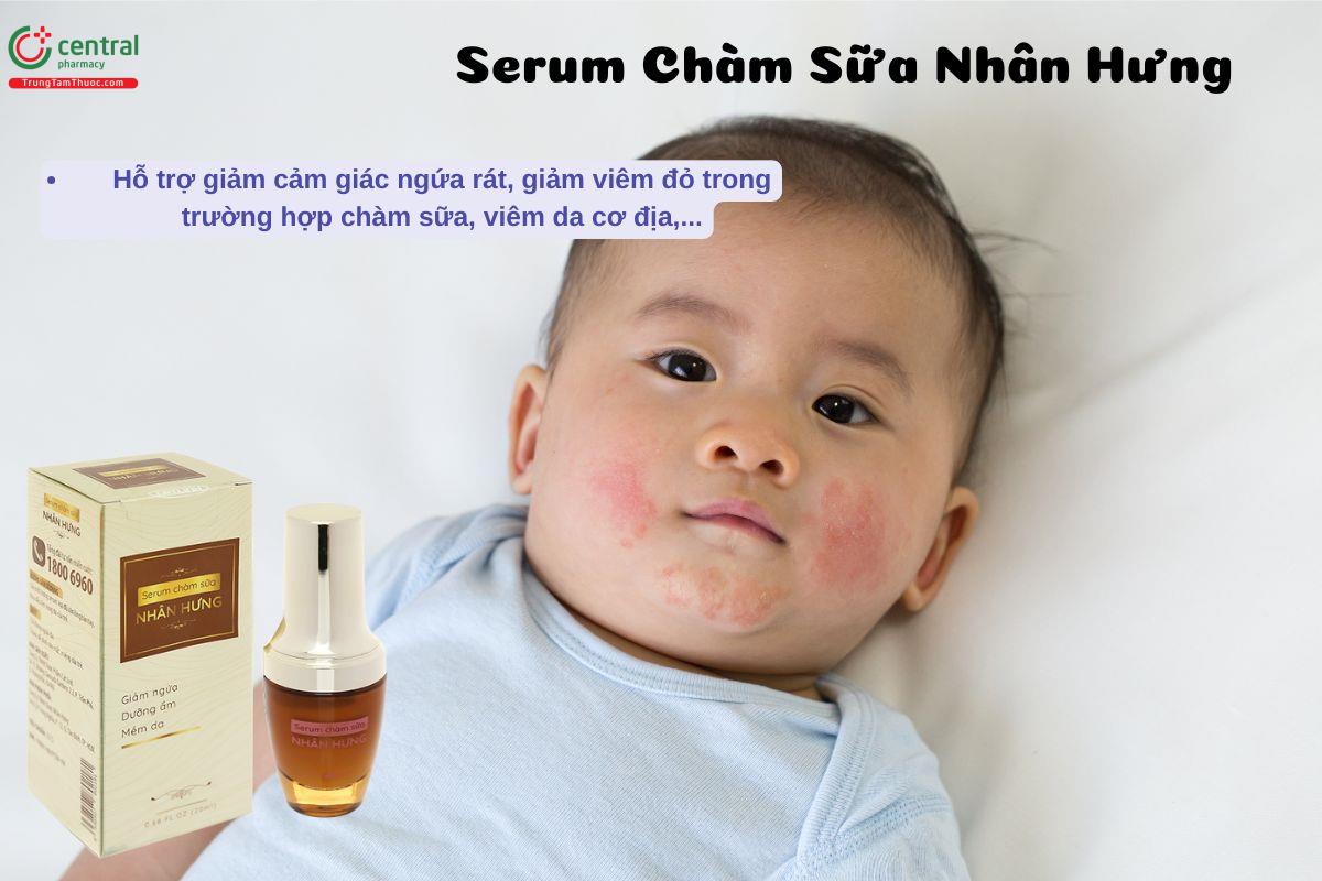 Serum Chàm Sữa Nhân Hưng giúp làm giảm các triệu chứng của chàm sữa, viêm da cơ địa