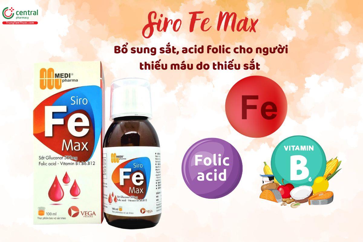 Siro Fe Max bổ sung sắt, acid folic cho người thiếu máu thiếu sắt