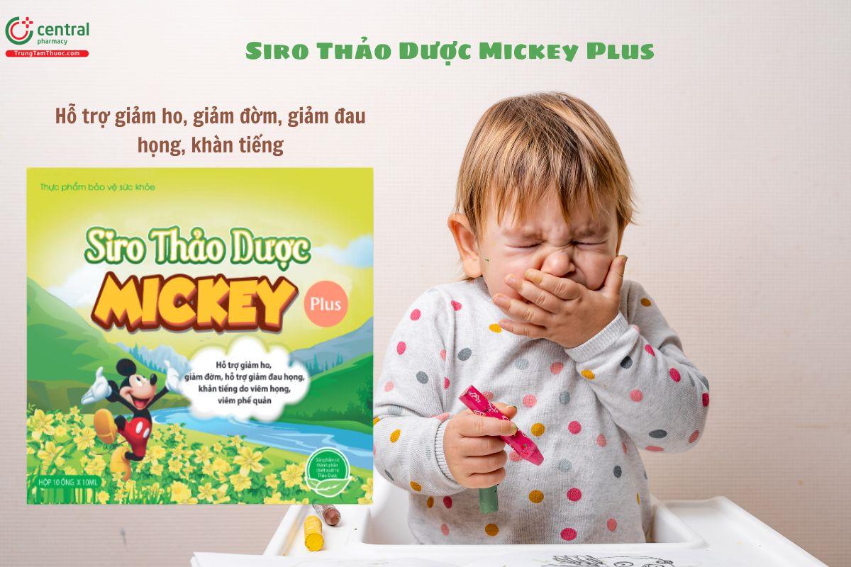 Siro Thảo Dược Mickey Plus hỗ trợ giảm ho, long đơm, đau rát họng