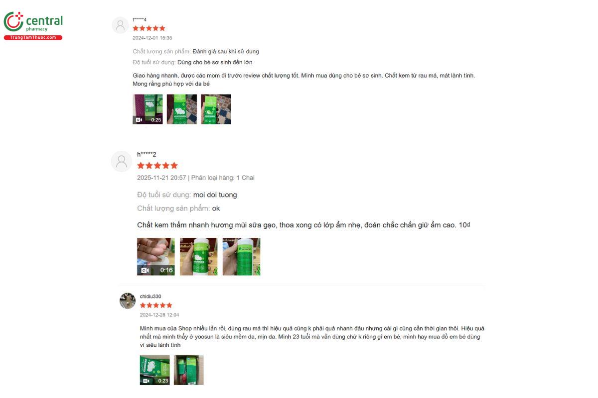 Review từ người dùng về Sữa dưỡng ẩm Yoosun Rau Má