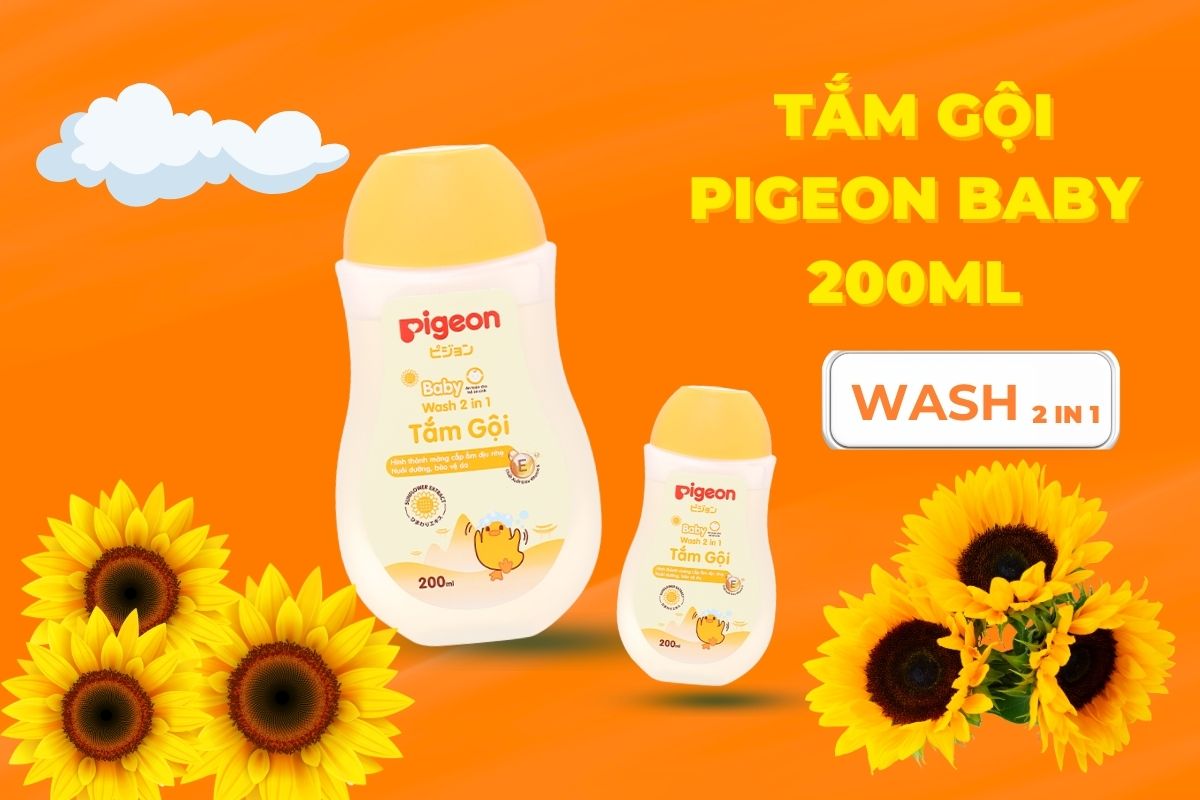 Tắm gội Pigeon Hoa Hướng Dương 200ml 2 trong 1 dành cho trẻ em