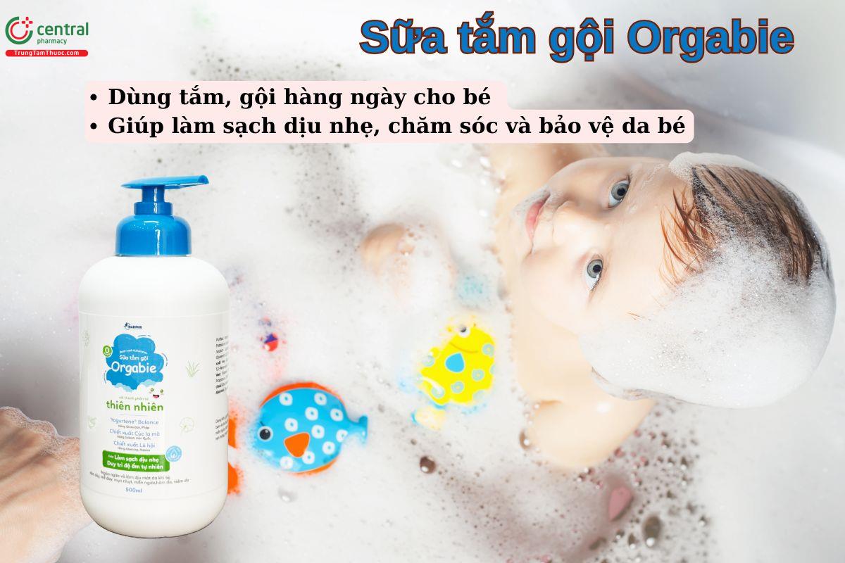 Sữa tắm gội Orgabie giúp làm sạch dịu nhẹ cho da bé, an toàn cho trẻ sơ sinh