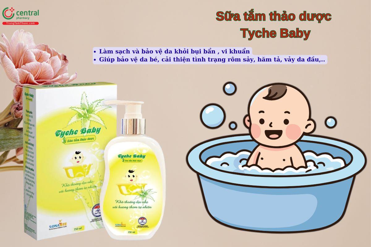 Sữa tắm thảo dược Tyche Baby giúp làm sạch và bảo vệ da bé, hạn chế rôm sảy, mẩn ngứa