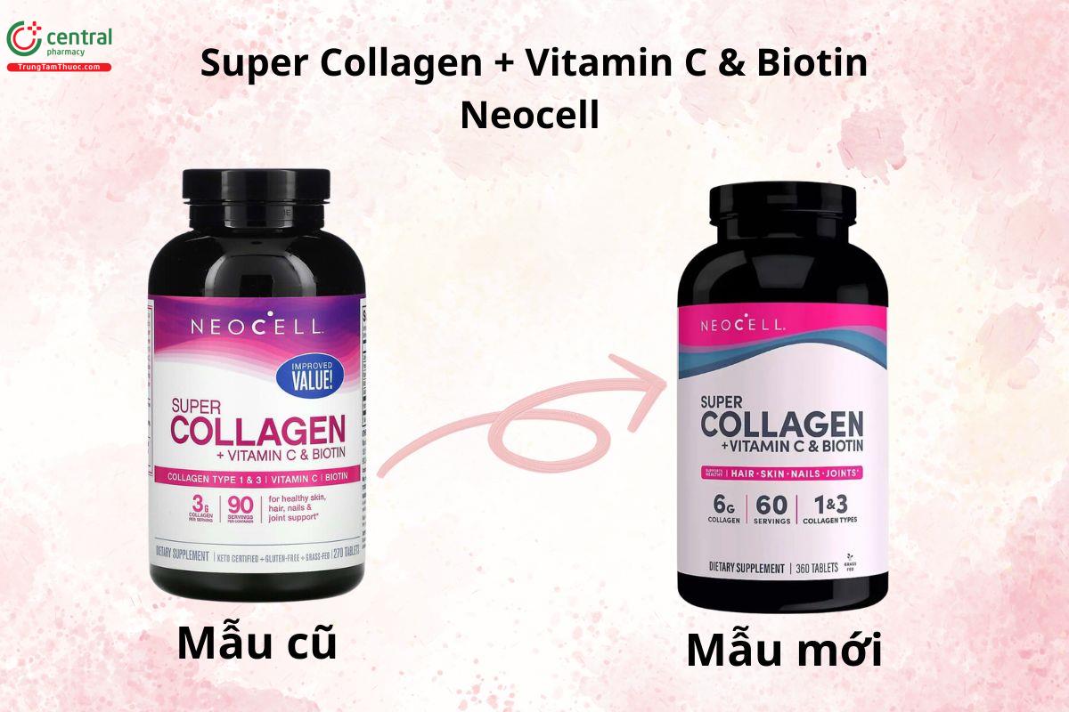  Super Collagen + Vitamin C & Biotin Neocell mẫu mới - cũ