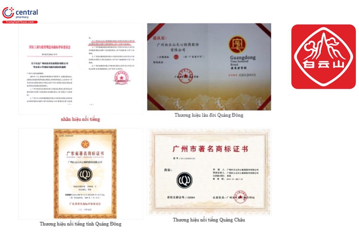 Chứng nhận thương hiệu  Guangzhou Baiyunshan Tianxin Pharm
