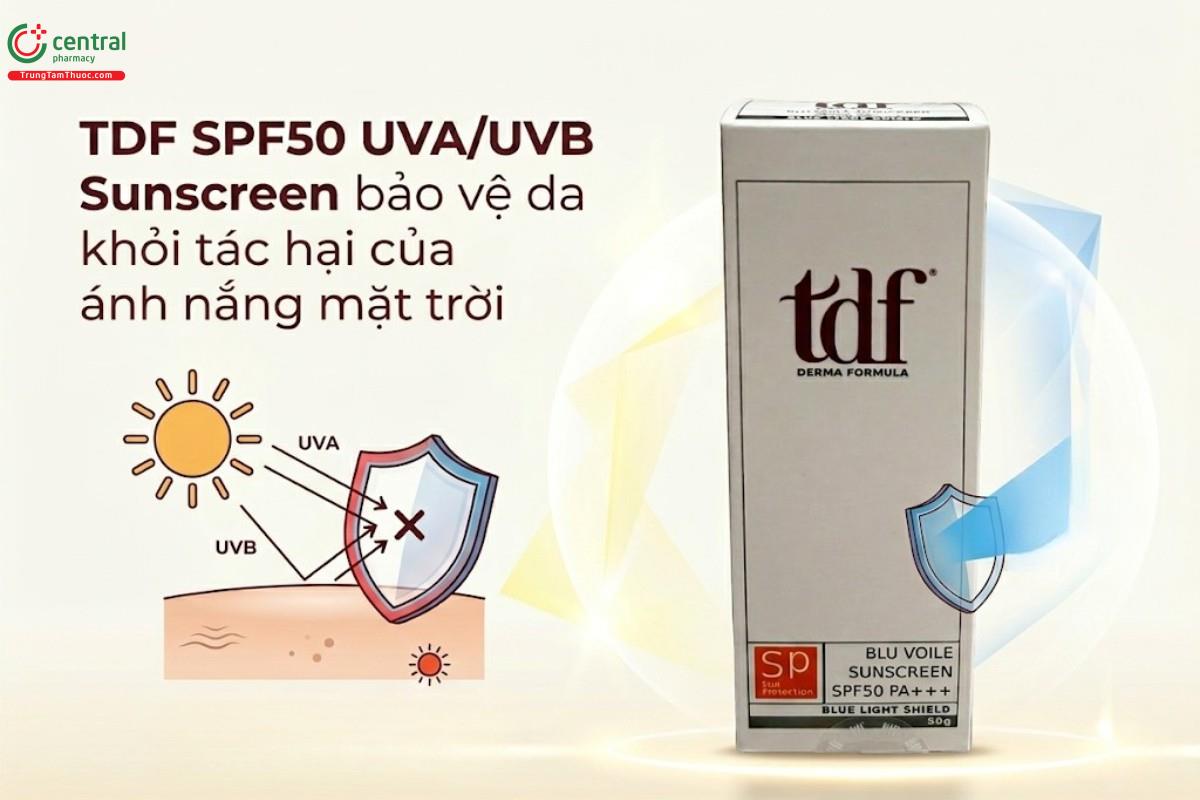 TDF SPF50 UVA/UVB Sunscreen bảo vệ da khỏi tác hại của ánh nắng mặt trời